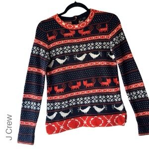 J CREW | FARMYARD FAIRISLE SWEATER BIRDS CATS BUTTON BACK BLUE & ORANGE | XS